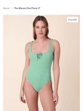 Andie Green Gingham Lace-Up One Piece Swimsuit